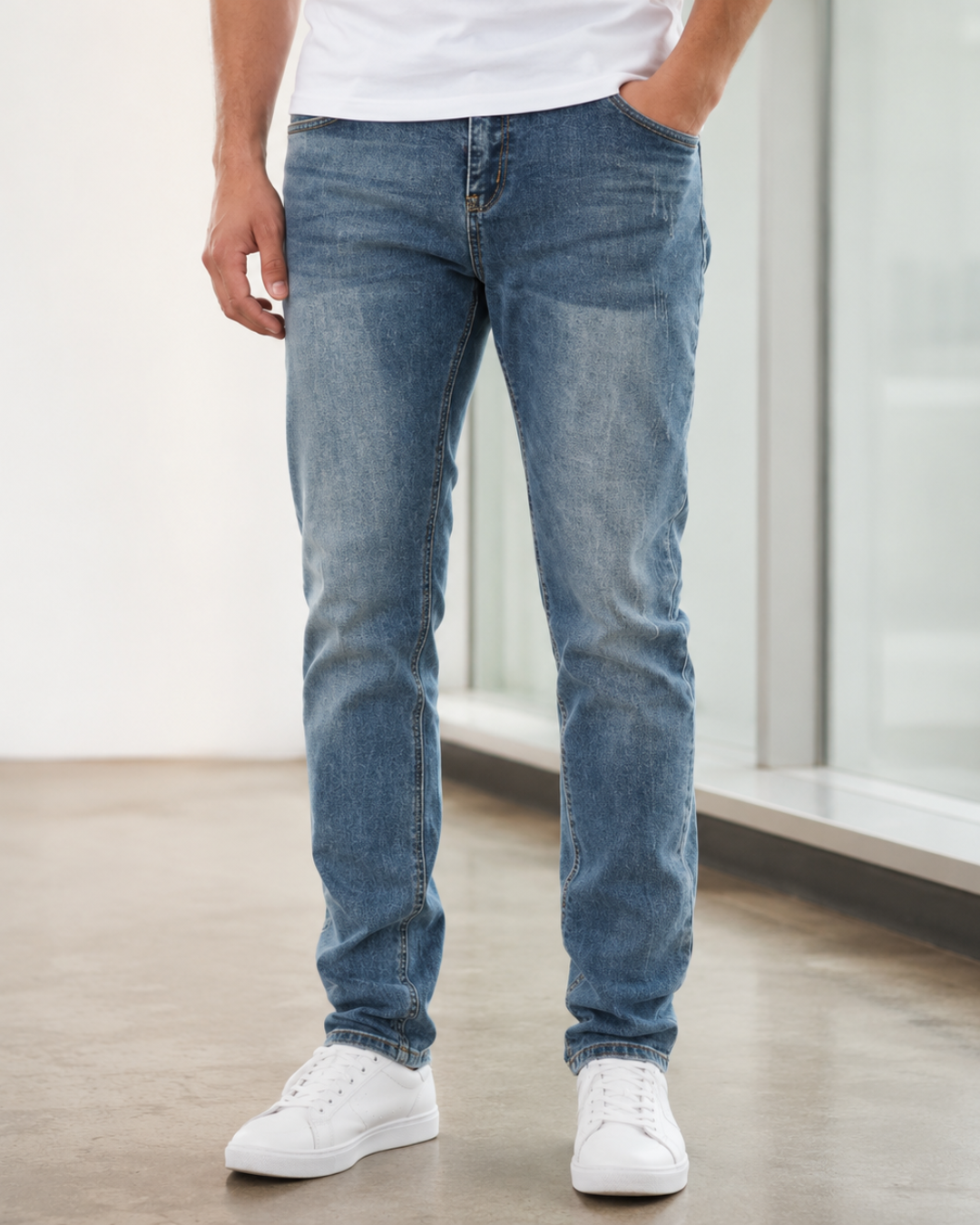 Calças de Ganga Slim Fit com Efeito Lavado