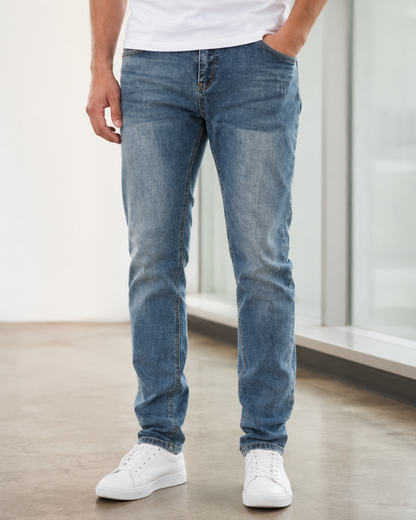 Calças de Ganga Slim Fit com Efeito Lavado