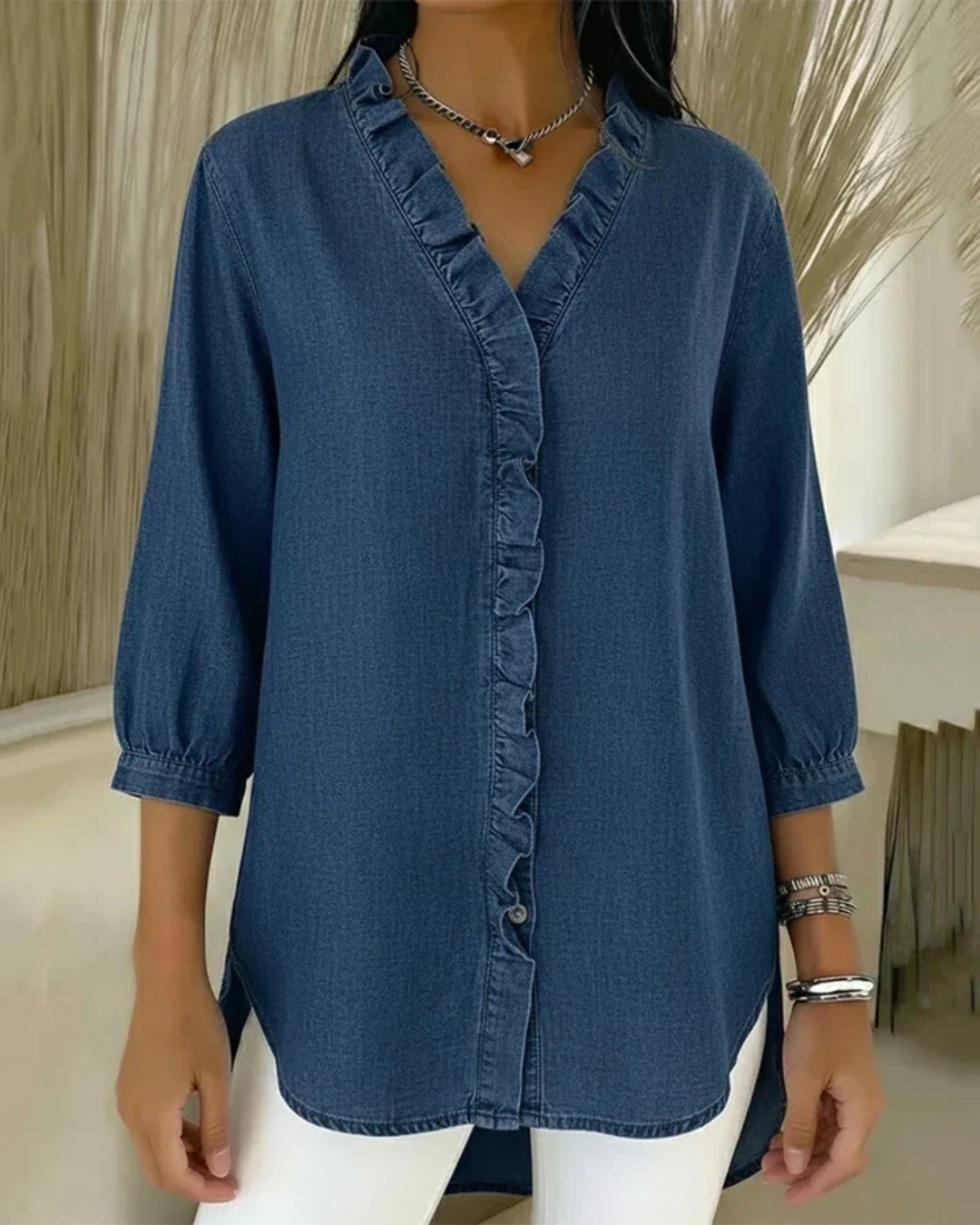 Blusa Fluida com Decote em V