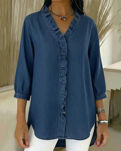 Blusa Fluida com Decote em V