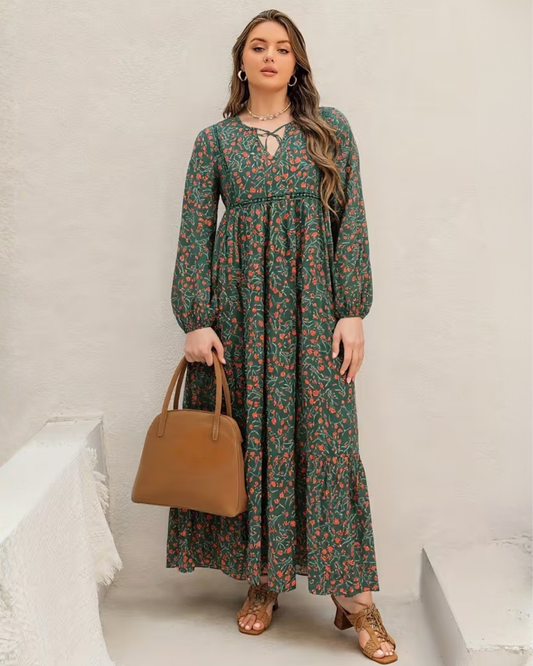 Vestido Comprido Estampado com Folho