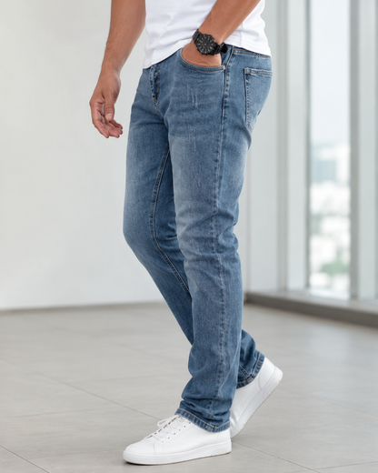 Calças de Ganga Slim Fit com Efeito Lavado