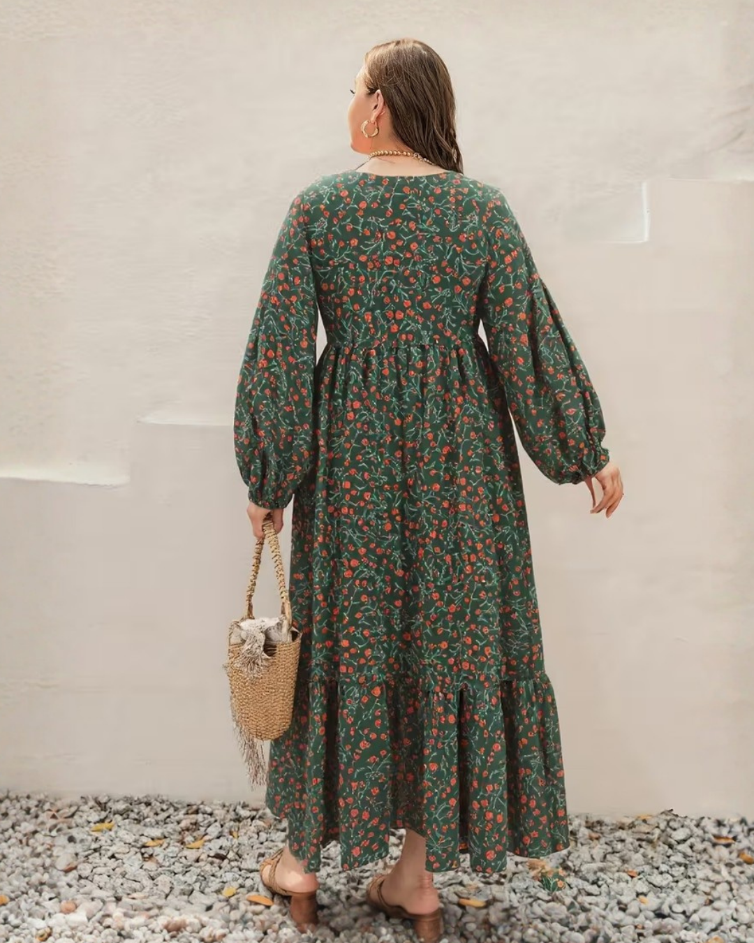 Vestido Comprido Estampado com Folho