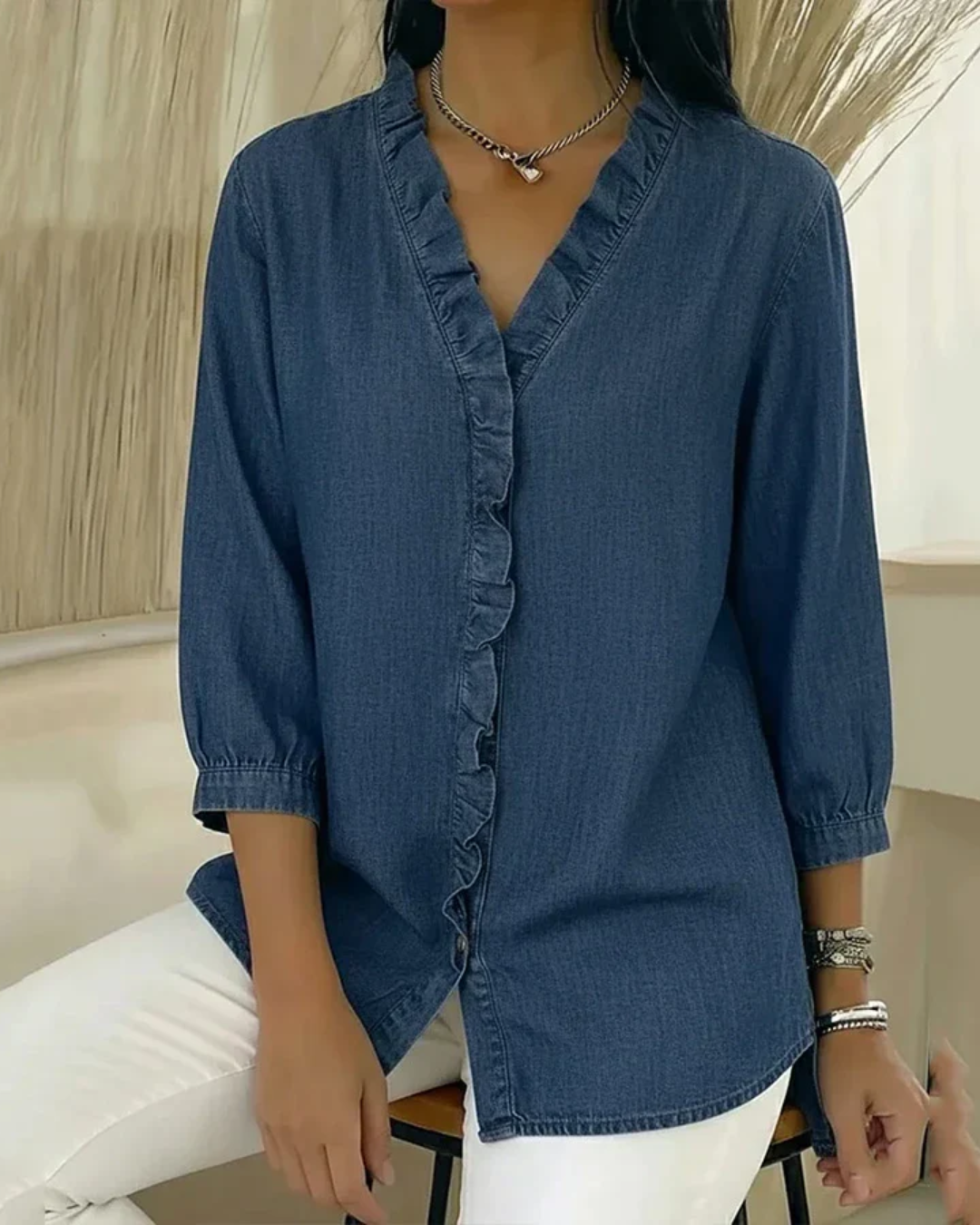 Blusa Fluida com Decote em V