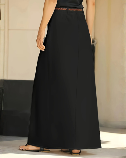 Saia Comprida Elegante de Cintura Alta com Bolsos