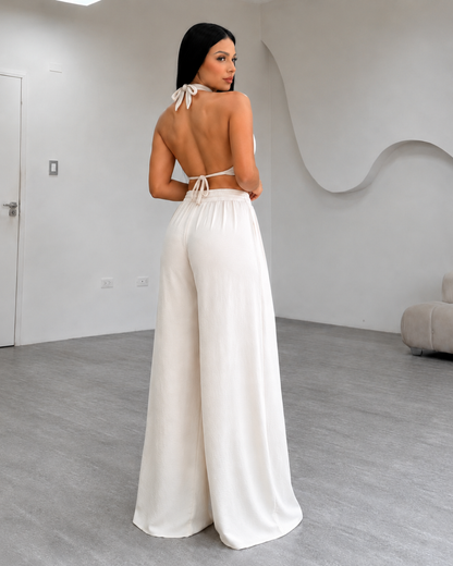 Conjunto Elegante de Top Halter e Calças