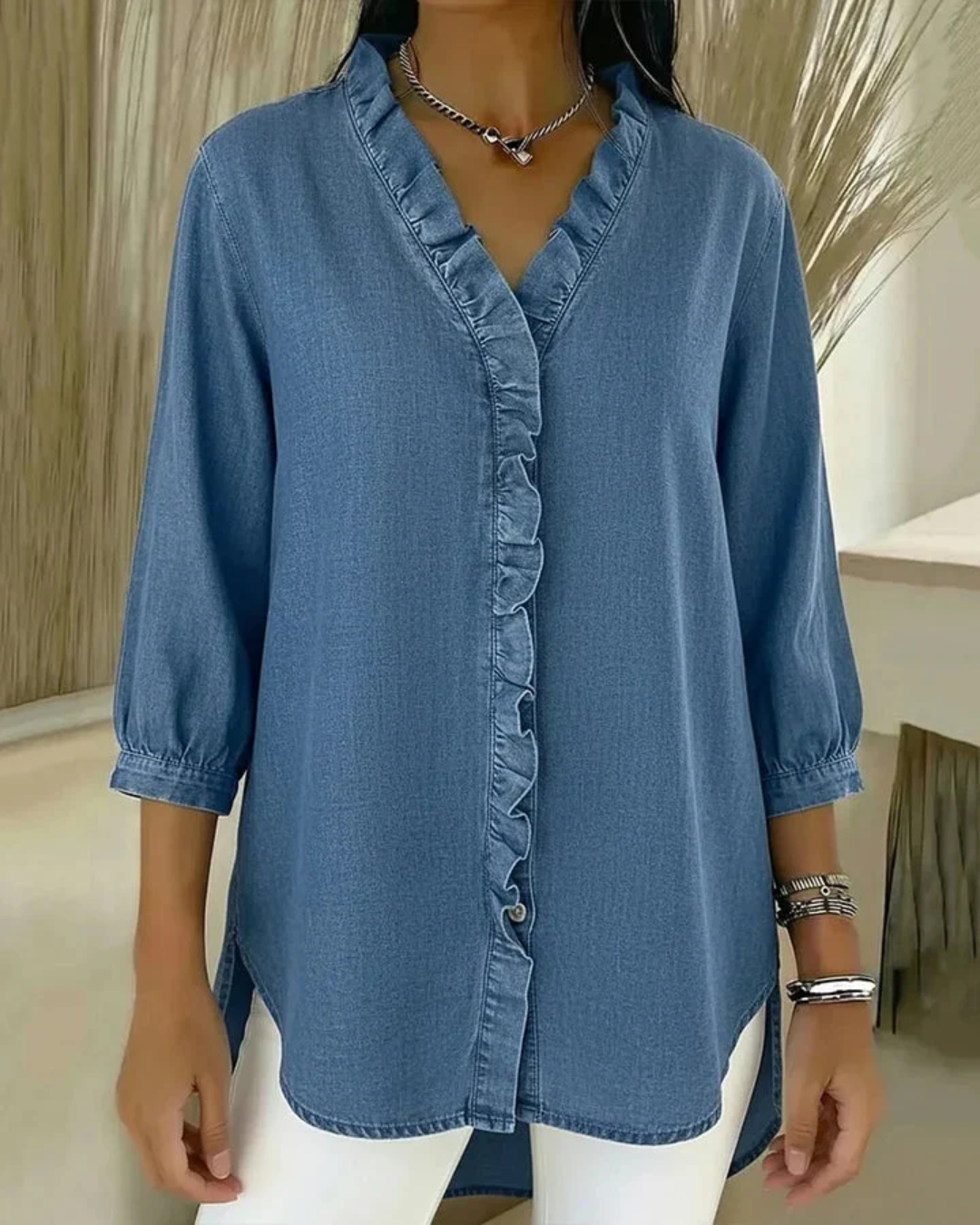 Blusa Fluida com Decote em V