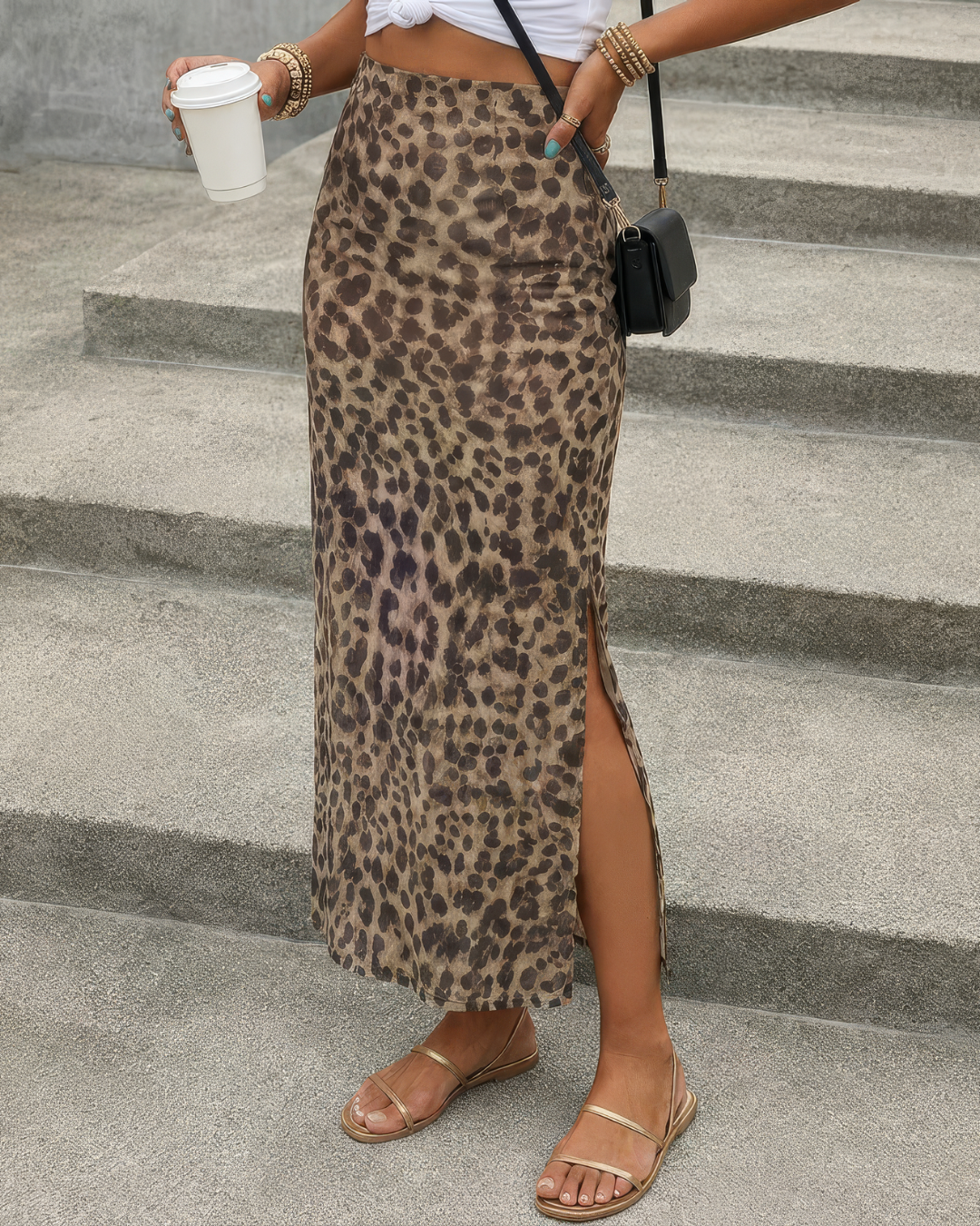 Saia Midi com Padrão de Leopardo