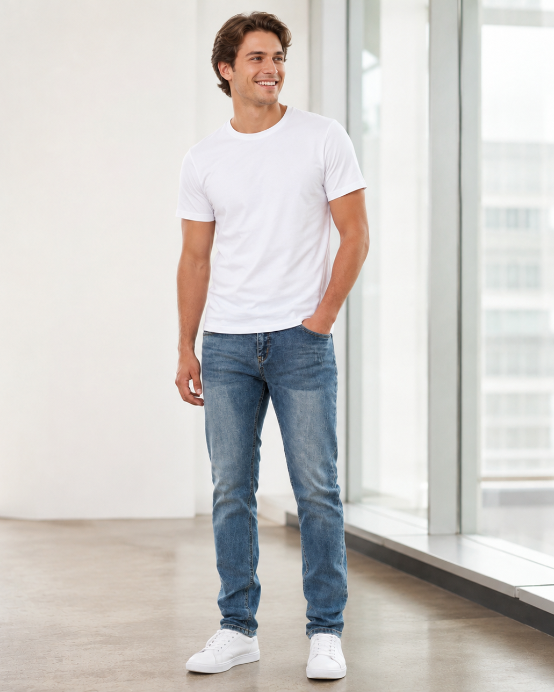 Calças de Ganga Slim Fit com Efeito Lavado