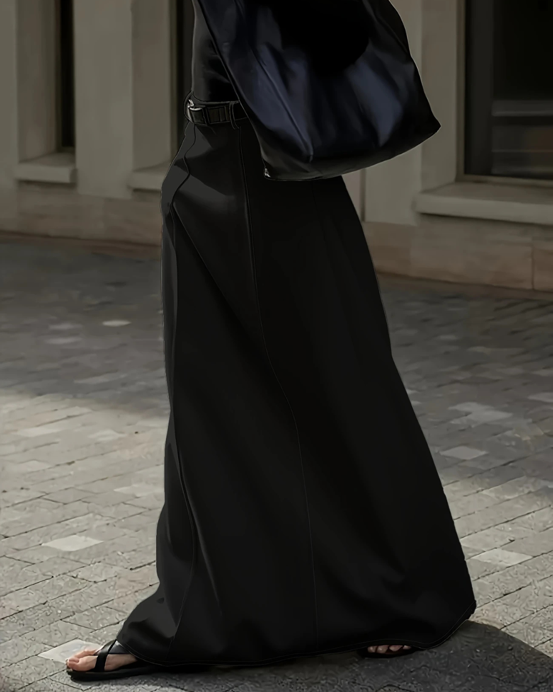 Saia Comprida Elegante de Cintura Alta com Bolsos