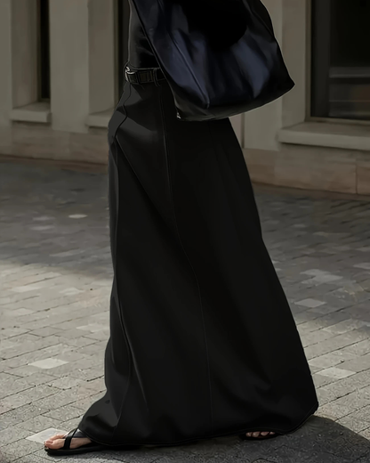 Saia Comprida Elegante de Cintura Alta com Bolsos