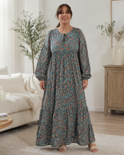 Vestido Comprido Estampado com Folho