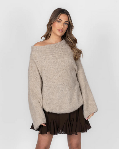 Camisola de malha ultra macia com ombros descobertos para mulher®