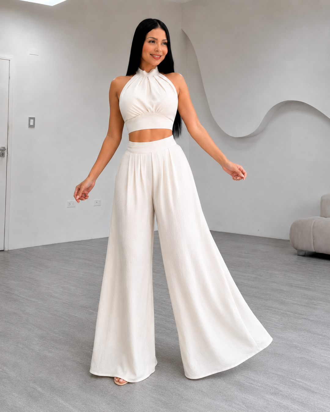Conjunto Elegante de Top Halter e Calças