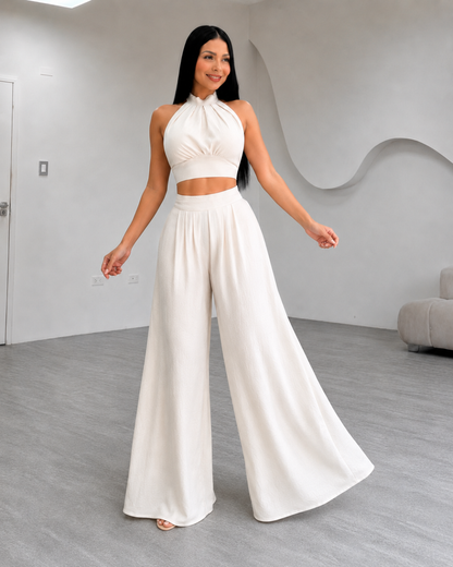 Conjunto Elegante de Top Halter e Calças