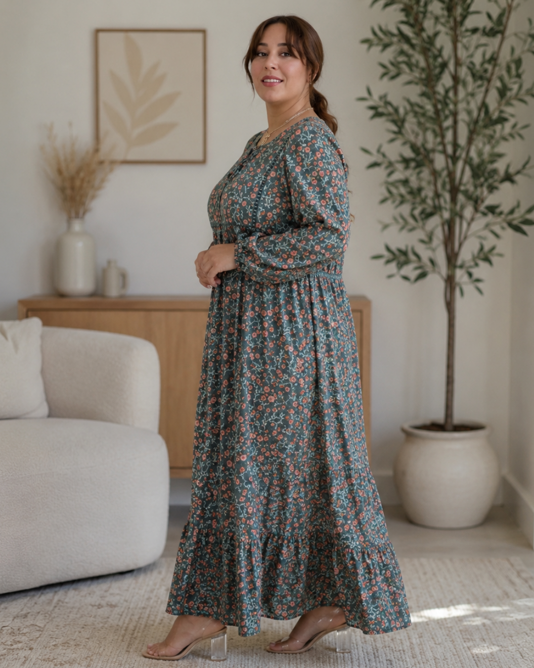 Vestido Comprido Estampado com Folho
