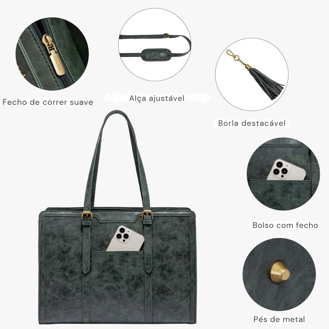 Bolsa feminina vintage de couro para laptop