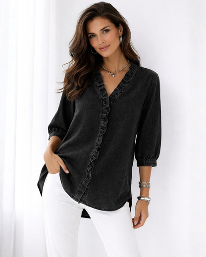 Blusa Fluida com Decote em V